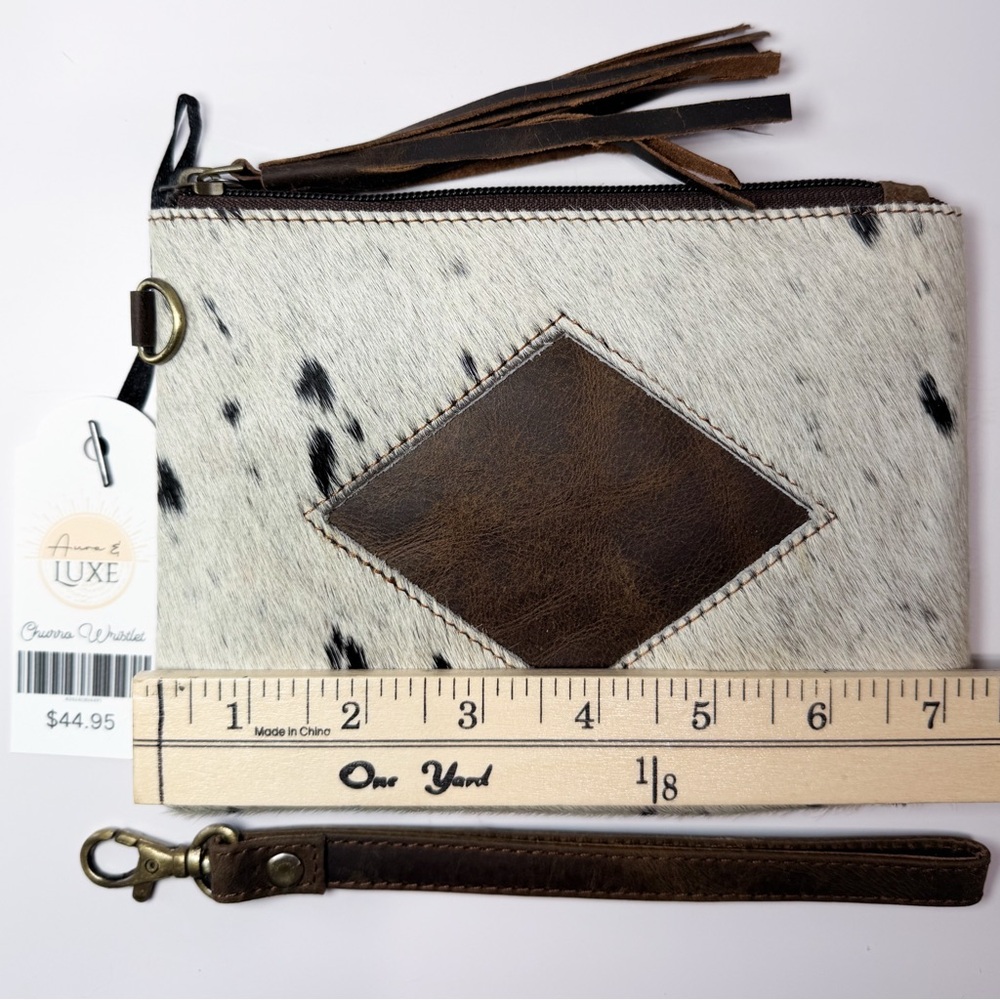 Leather Accent Cowhide Wristlet Clutch - White & Black - Picture 5 of 6